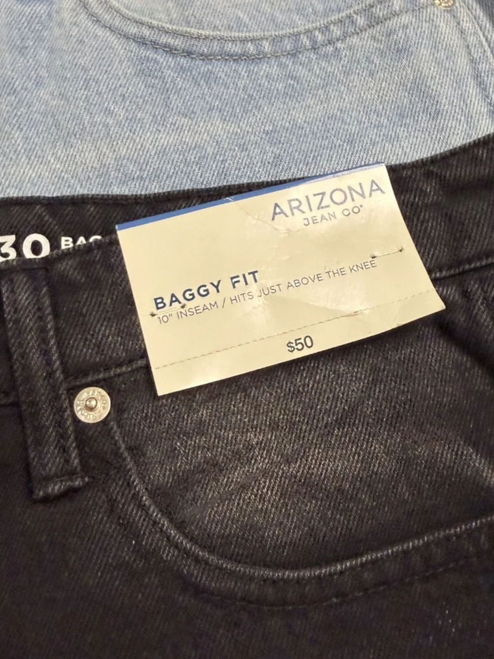 Arizona Mens Shorts 30W Black & Blue Baggy Fit 10